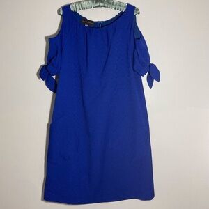 Talbot Runhof Cobalt Blue Sheath Mini Dress | Cold ‎ Shoulder | Short Sleeves